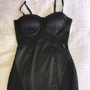 Black silk, lace detail dress